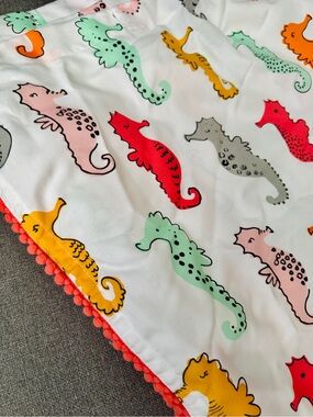 Target Pillowfort Shower Curtain Multi-Colored Seahorses with PomPoms